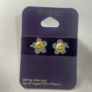 STERLING SILVER Happy Face Resin Earrings Claire’s Hypoallergenic  NWT